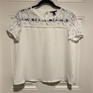 Forever21 White Lace Short Sleeves Boxy Top